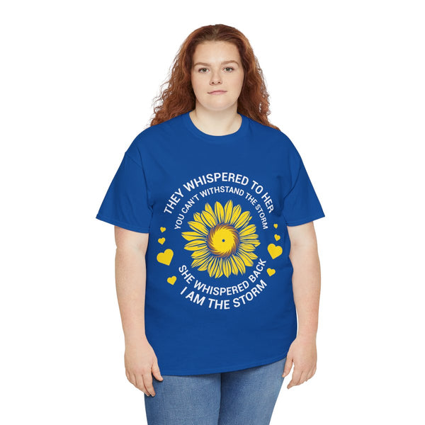 "They Whispered To Her" Woman Crewneck T-Shirt: Focus on the Good - Unisex Heavy Cotton Tee