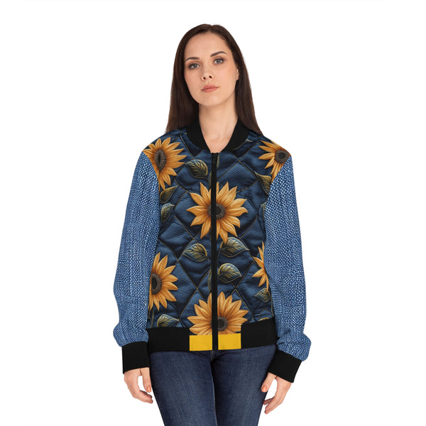 Sunflower 2.0 Denim Print Women's Bomber Jacket