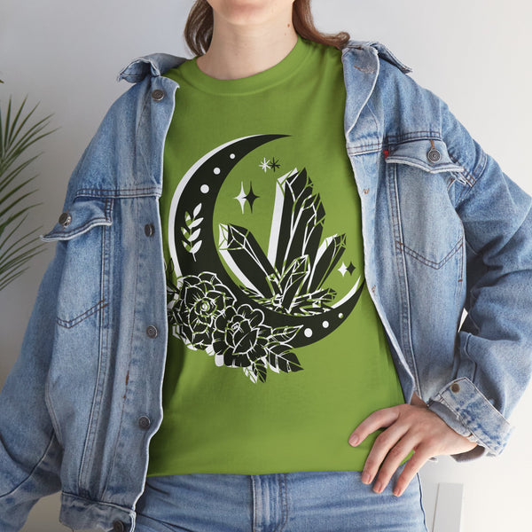 "Crystal, Flowers & Moon" Plus Size Women Heavy Cotton Tee T-shirt
