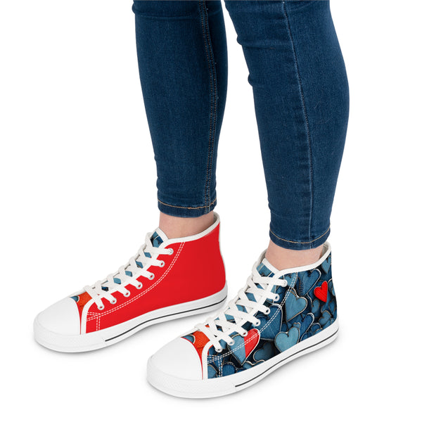 Denim Hearts Women's High Top Sneakers