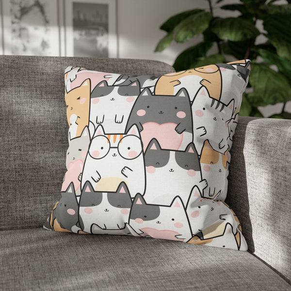 Cat Group Spun Polyester Square Pillowcase