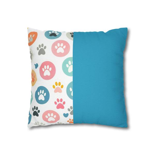 Teal Dog Paw Print Spun Polyester Square Pillowcase