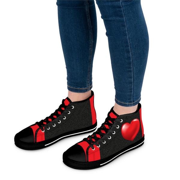 Heart Red /Black Women's High Top Sneakers