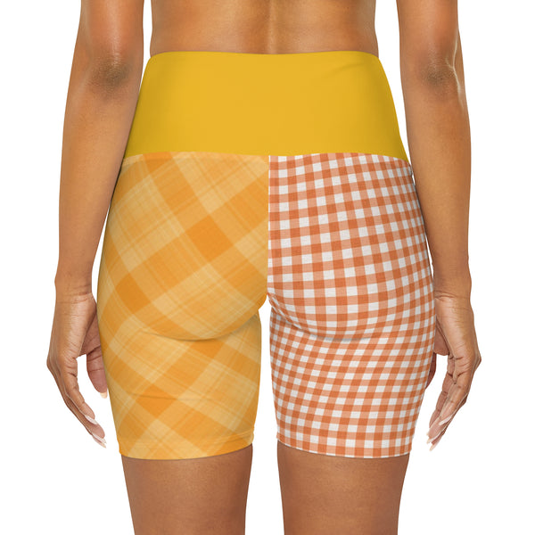 Yellow Plaid High Waisted Yoga Shorts