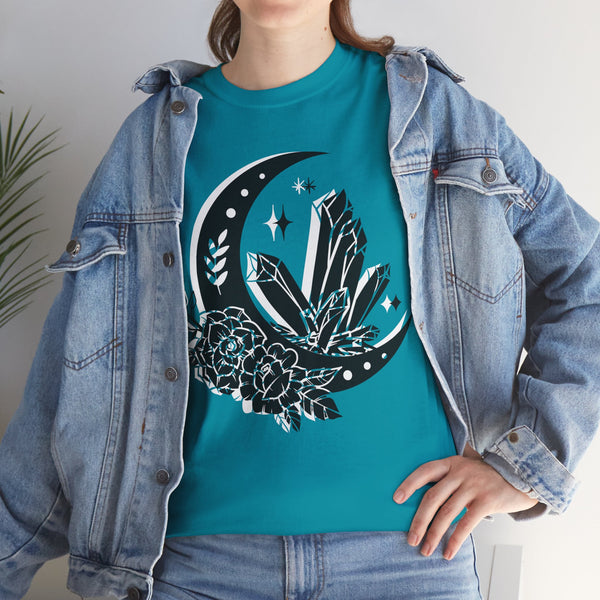 "Crystal, Flowers & Moon" Plus Size Women Heavy Cotton Tee T-shirt