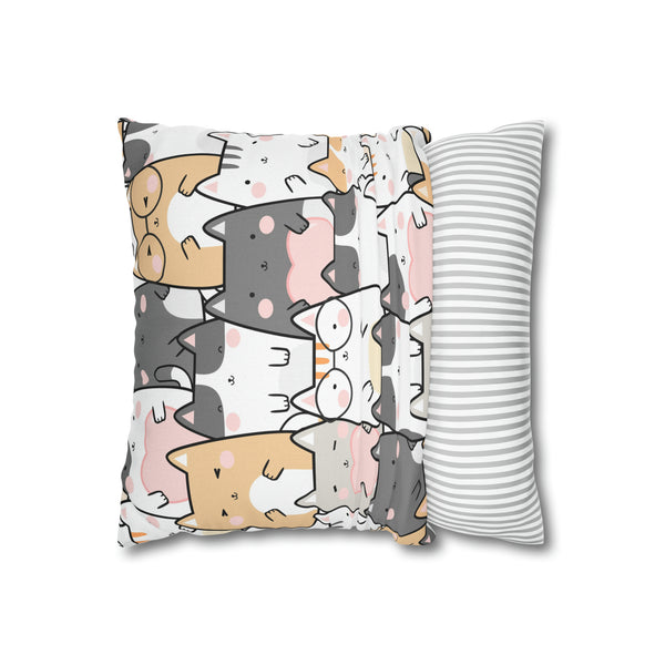 Cat Group Spun Polyester Square Pillowcase