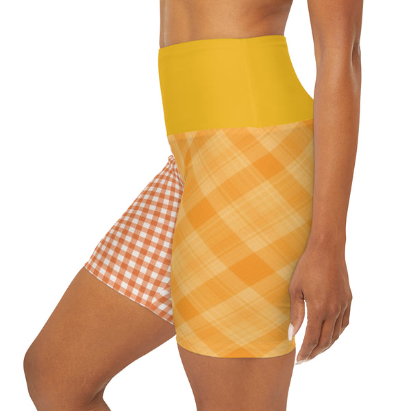 Yellow Plaid High Waisted Yoga Shorts