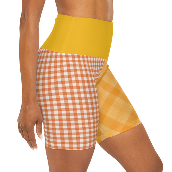 Yellow Plaid High Waisted Yoga Shorts