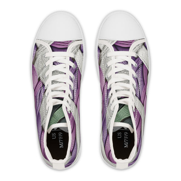 Pink/White Interlocking Leather Women's High Top Sneakers