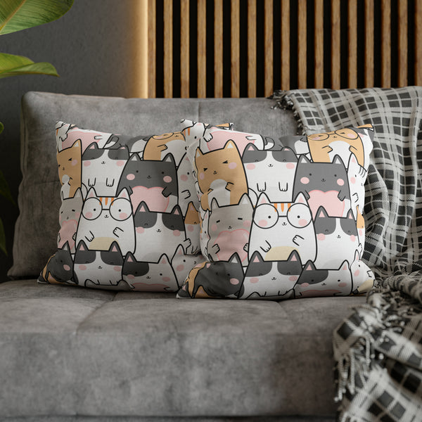 Cat Group Spun Polyester Square Pillowcase