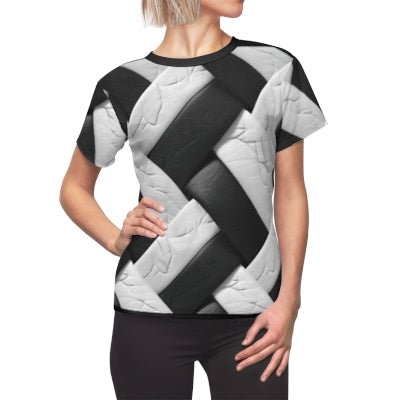 Black/White Plat Pattern Women's Pajama Sleepwear Cut & Sew Tee