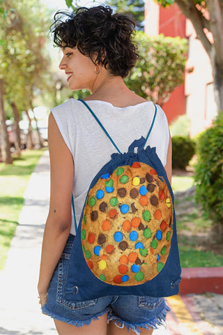 Funky Puff Cookie Denim Drawstring Backpack - Perfect for Tween and Teenage Girls