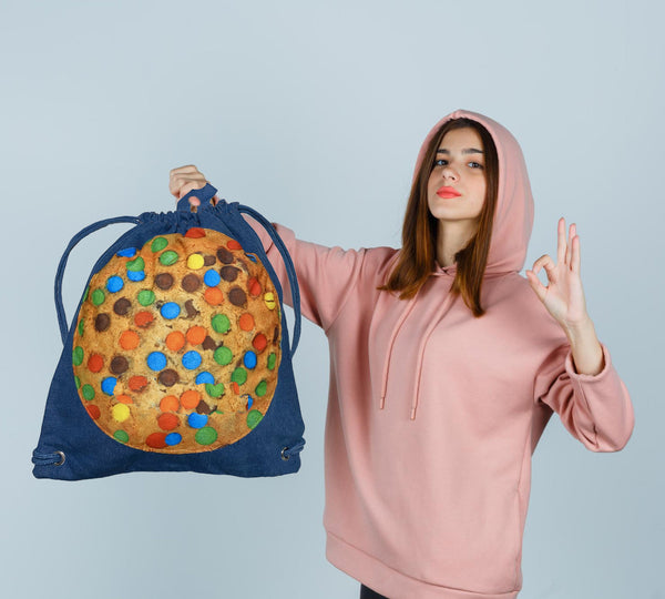 Funky Puff Cookie Denim Drawstring Backpack - Perfect for Tween and Teenage Girls