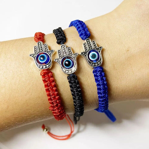Handcrafted Blue Knot-Tied Bracelet with Hamsa Hand and Evil Eye - Symbol of Protection and Positivity