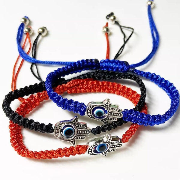 Handcrafted Blue Knot-Tied Bracelet with Hamsa Hand and Evil Eye - Symbol of Protection and Positivity