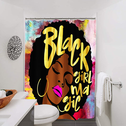 Afro Black Girl Shower Curtain Bathroom Set with Hooks
