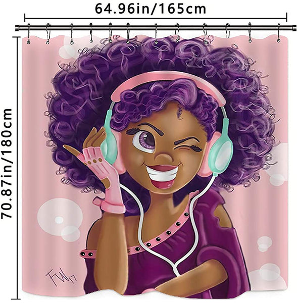 Afro Black Girl Shower Curtain Bathroom Set with Hooks
