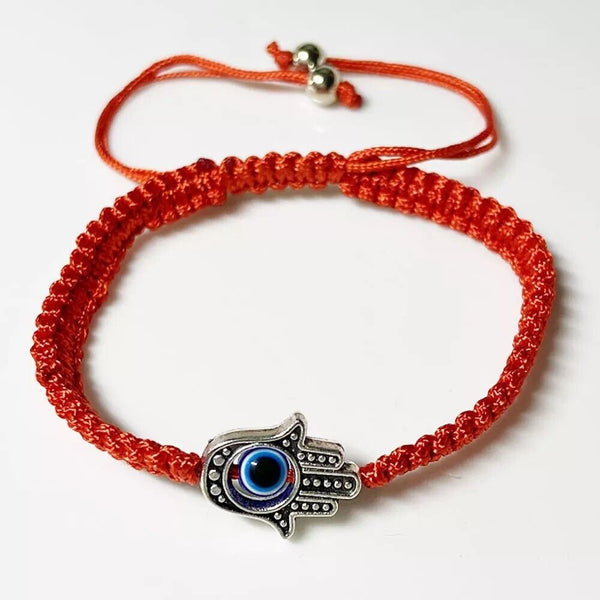 Handcrafted Blue Knot-Tied Bracelet with Hamsa Hand and Evil Eye - Symbol of Protection and Positivity