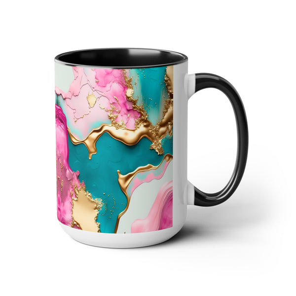 Marble Pink & Gold  Mother's Day Two-Tone Coffee Mugs Cup, 15oz