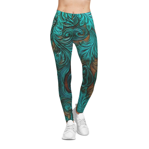 Teal 3D Flowers Women's Casual Leggings