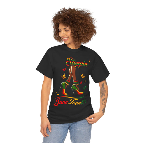 Steppin' into Juneteenth I am a black Woman Plus Size Woman Heavy Cotton Tee