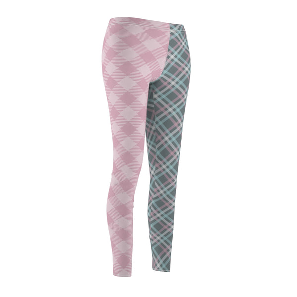 Pink Plaid Women's Cut & Sew Casual Leggings