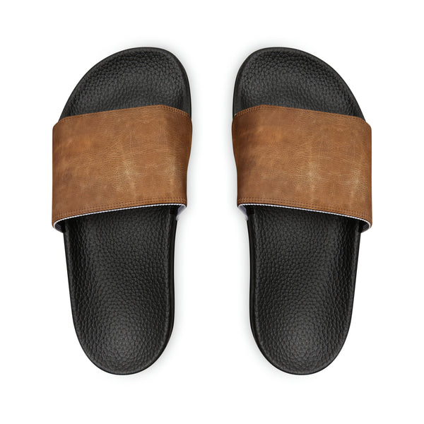 Brown Faux Leather Women's PU Slide Sandals