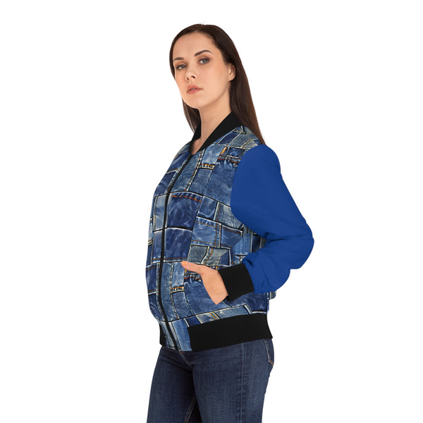 Denim Print Women's Bomber Jacket