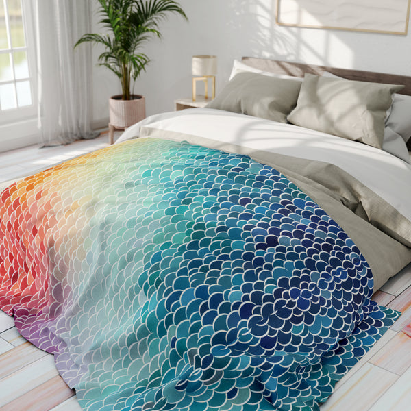 Rainbow Fish Scale Arctic Fleece Throw Blanket