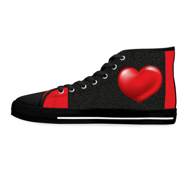 Heart Red /Black Women's High Top Sneakers