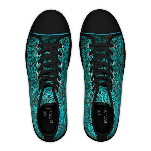 Teal Flower Women's High Top Sneakers