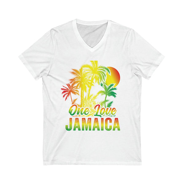 One Love Jamaica T-Shirt - Embrace the Spirit of Jamaica - Woman Jersey Short Sleeve V-Neck Tee