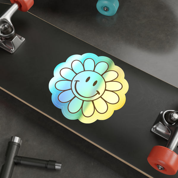 Flower Smiley Face Holographic Die-cut Stickers