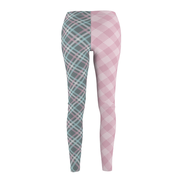 Pink Plaid Women's Cut & Sew Casual Leggings