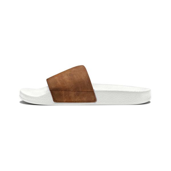 Brown Faux Leather Women's PU Slide Sandals