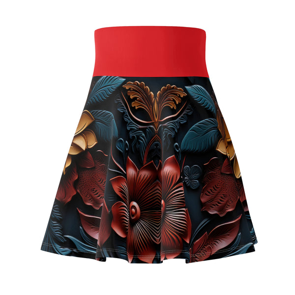 Red Flowers Loose Women's Skater Skirt