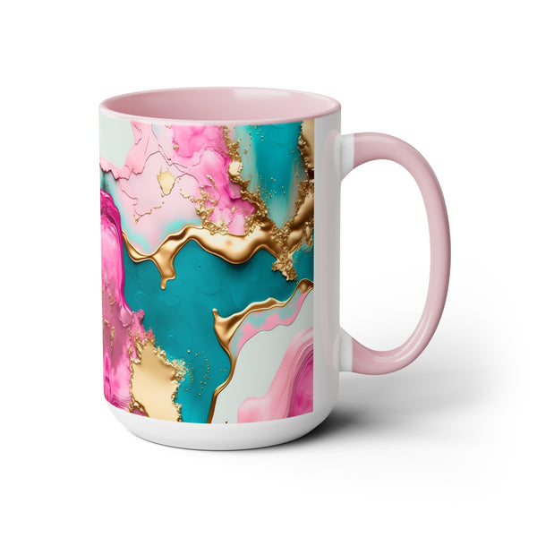 Marble Pink & Gold  Mother's Day Two-Tone Coffee Mugs Cup, 15oz