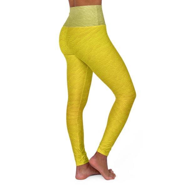 Yellow Faux Leather High Waisted Yoga Leggings