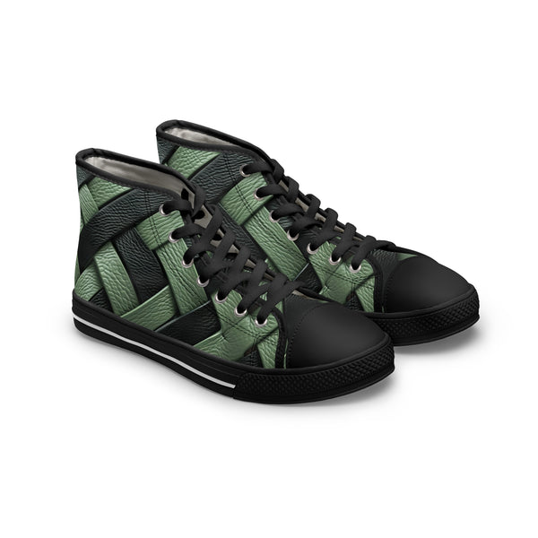 Green/Black Interlocking Leather Women's High Top Sneakers