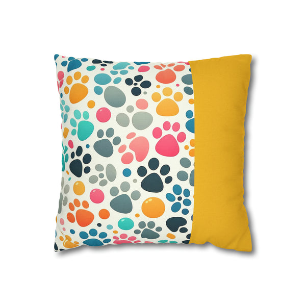 Yellow Dog Paw Print Spun Polyester Square Pillowcase