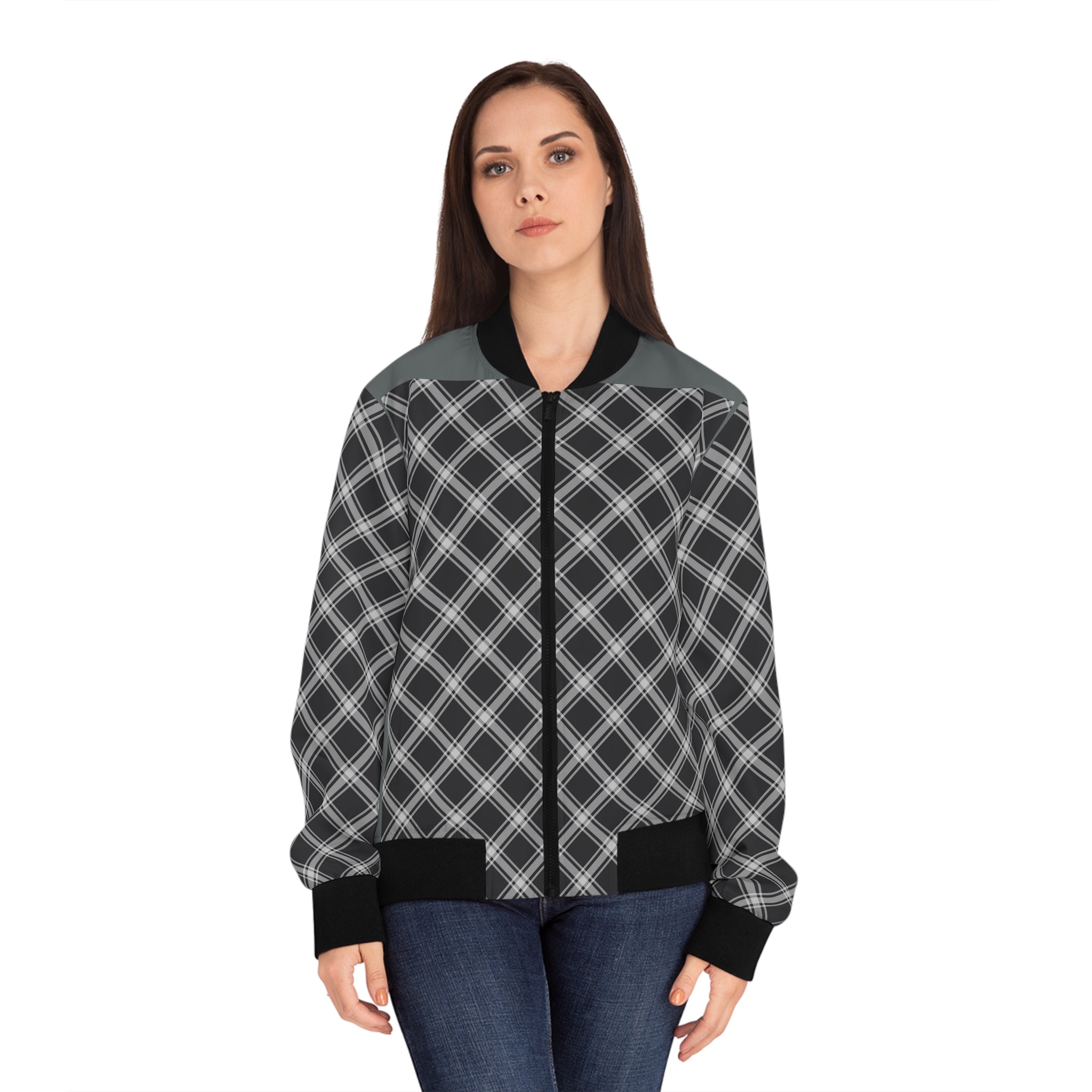 Black & White Check Women's Bomber Jacket