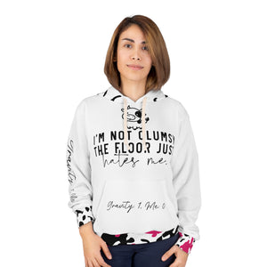 "I'm Not Clumsy the Floor Just Hates Me" Cow Print Woman's Pullover Hoodie