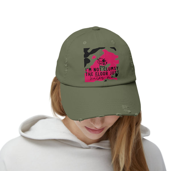 "I'm not clumsy the floor just hates me" Woman's Distressed Cap