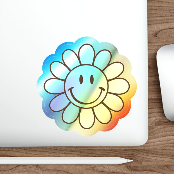 Flower Smiley Face Holographic Die-cut Stickers