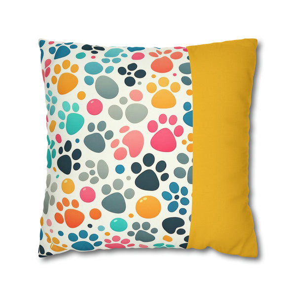 Yellow Dog Paw Print Spun Polyester Square Pillowcase