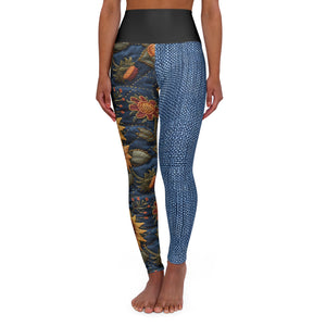 Denim Sunflower Two Tone High Waisted Yoga Leggings