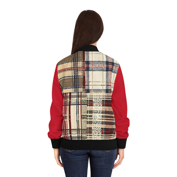 Red Plaid Women's Bomber Jacket