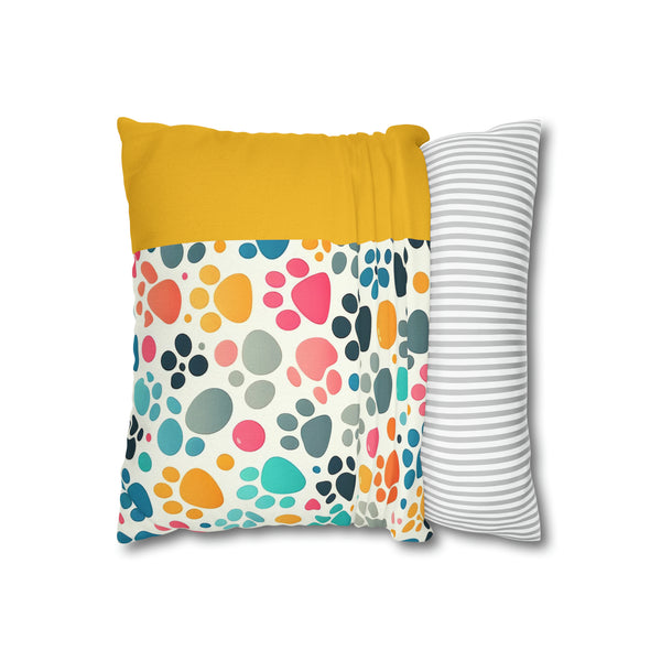 Yellow Dog Paw Print Spun Polyester Square Pillowcase