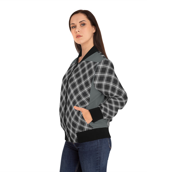 Black & White Check Women's Bomber Jacket