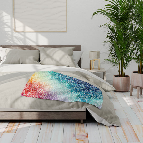 Rainbow Fish Scale Arctic Fleece Throw Blanket